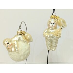 Dept 56 Blown Glass POLAND Snowbaby Christmas Ornament Snowball Tree (Set Of 2)